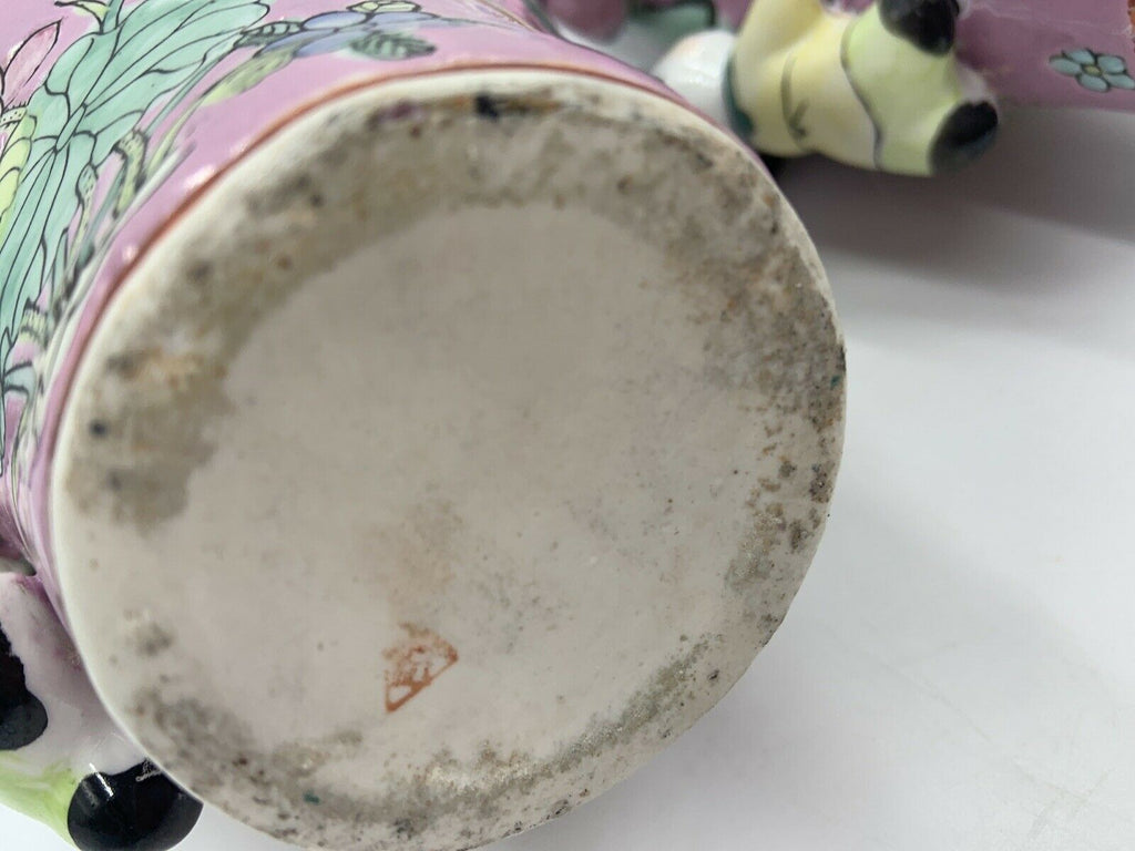 2 Large Chinese Famille Rose Vase Pink Fertility Climbing Children in Relief