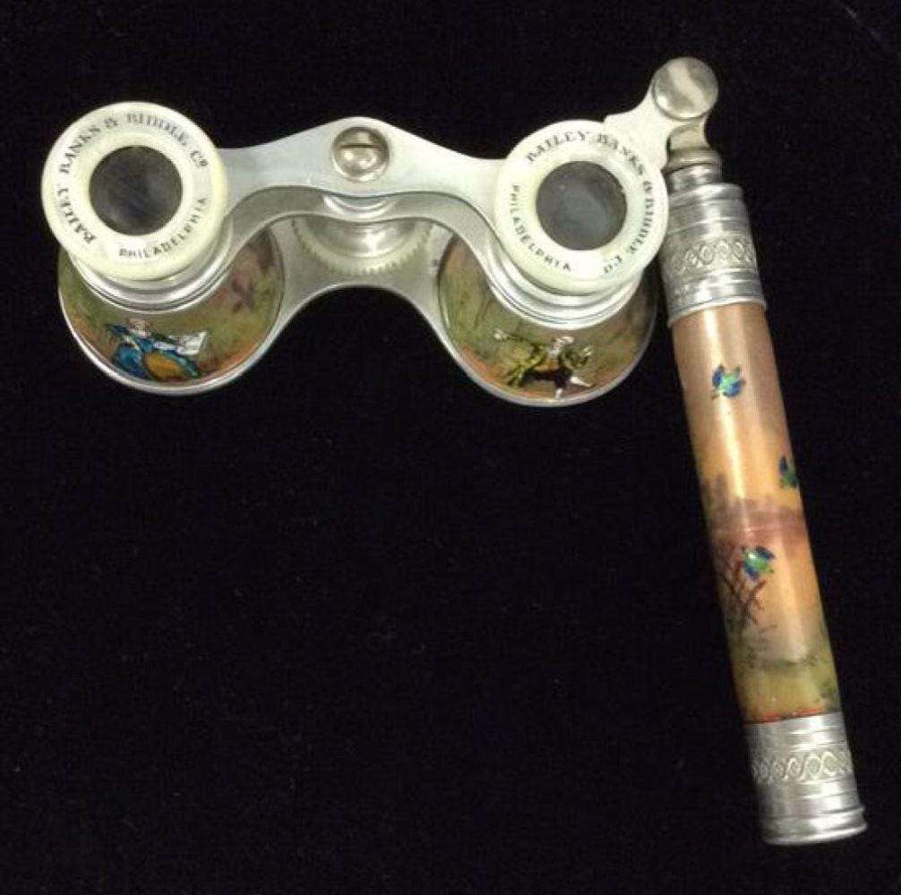 Antique Vienna Viennese Silver Enameled Opera Binoculars