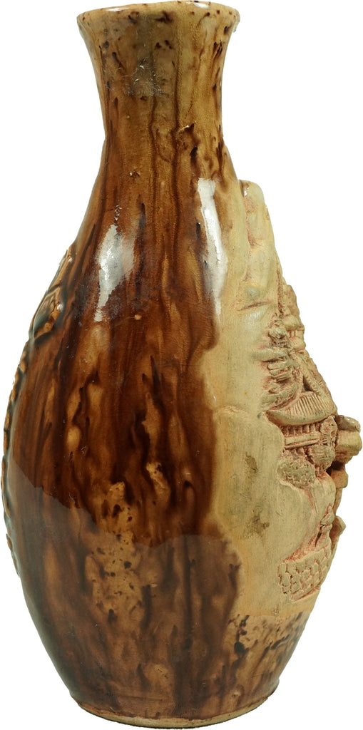 Chinese Flower Terracotta Vase Adorned with Temple