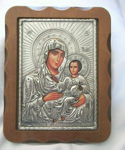 Load image into Gallery viewer, Silver Foil Religious Icon Holy Mother & Child-Mounted on Wood-SLEVORI-8" x 10"