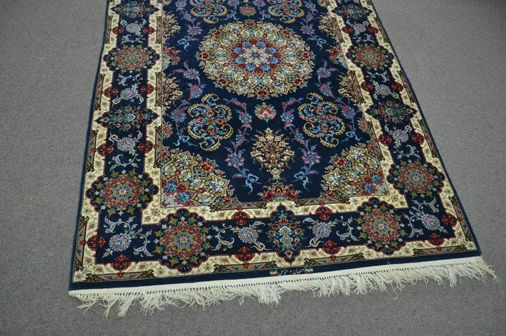 5'x7' Signed Isfahan Authentic Persian Hand-Knotted Wool & Silk Area Rug