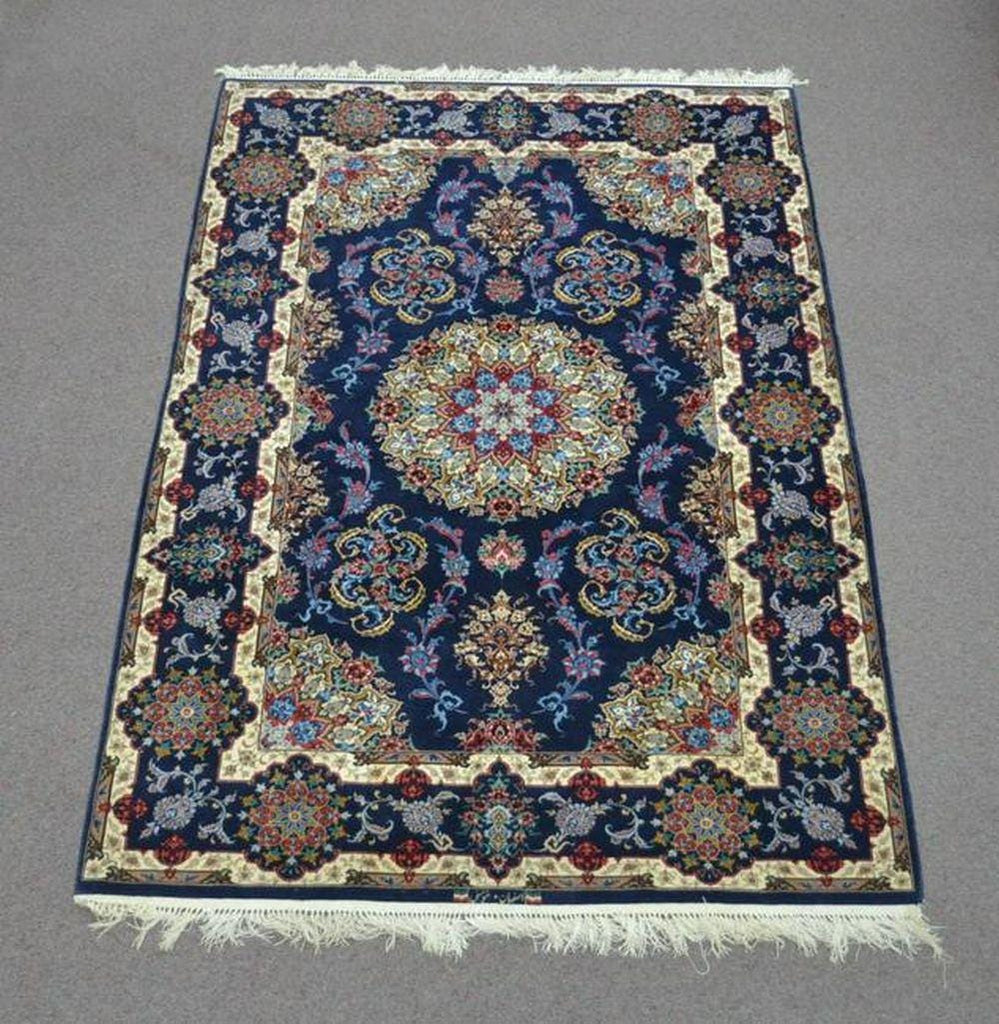 5'x7' Signed Isfahan Authentic Persian Hand-Knotted Wool & Silk Area Rug