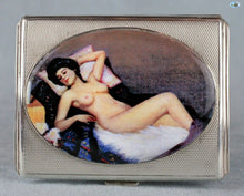 Load image into Gallery viewer, Antique British Erotic 1920s Nude Sleeping Lady Sterling Silver Pictorial Enamel Cigarette Case