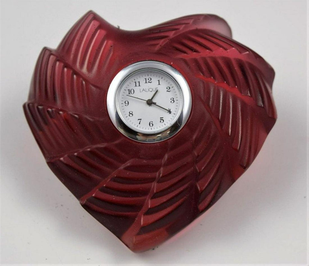 Lalique Ruby Red Crystal Heart, St. Valentine Desk Clock Vintage