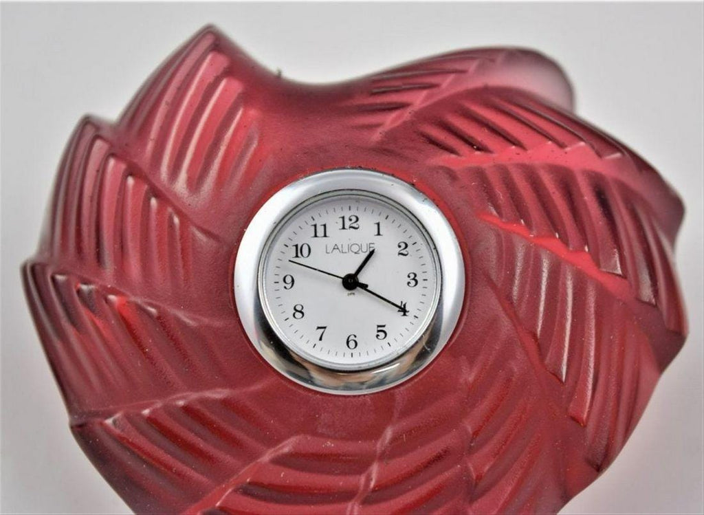 Lalique Ruby Red Crystal Heart, St. Valentine Desk Clock Vintage