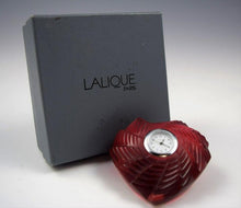 Load image into Gallery viewer, Lalique Ruby Red Crystal Heart, St. Valentine Desk Clock Vintage