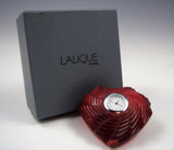 Lalique Ruby Red Crystal Heart, St. Valentine Desk Clock Vintage