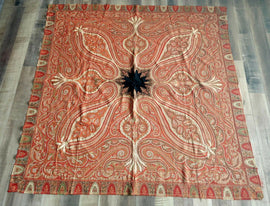 Antique 1850's Paisley Kashmir Textile Tapestry Piano Shawl 67