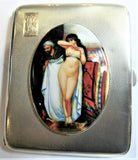 Antique British Erotic 1932s Nude Lady & Arab Man Sterling Silver Pictorial Enamel Cigarette Case