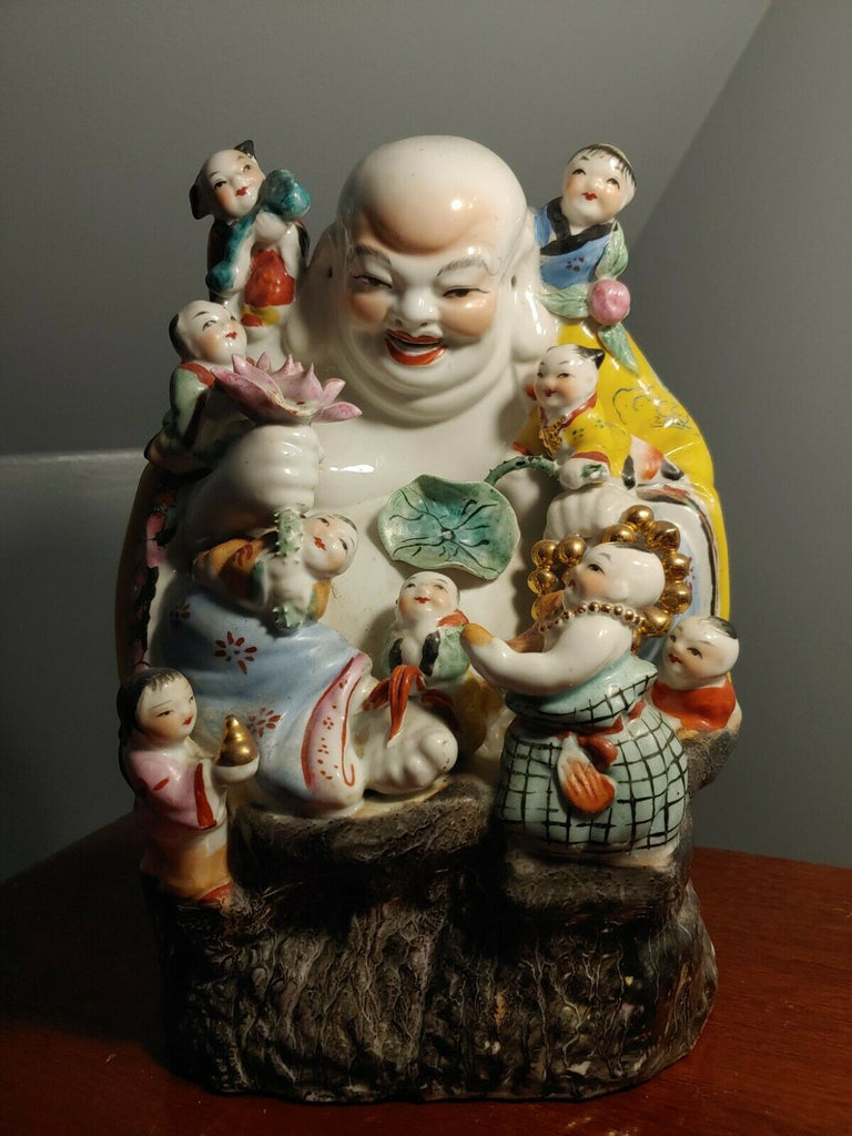 Large 13" Chinese Famille Rose Porcelain with 9 children Circa 1940