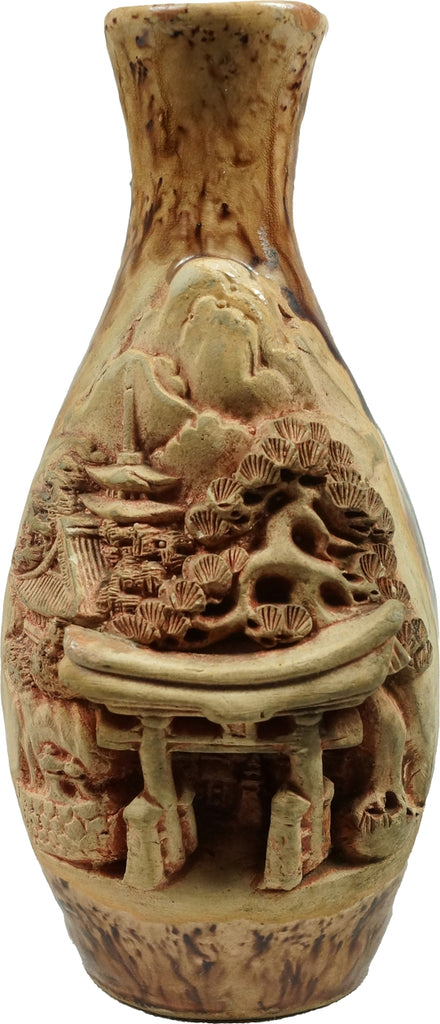 Chinese Flower Terracotta Vase Adorned with Temple