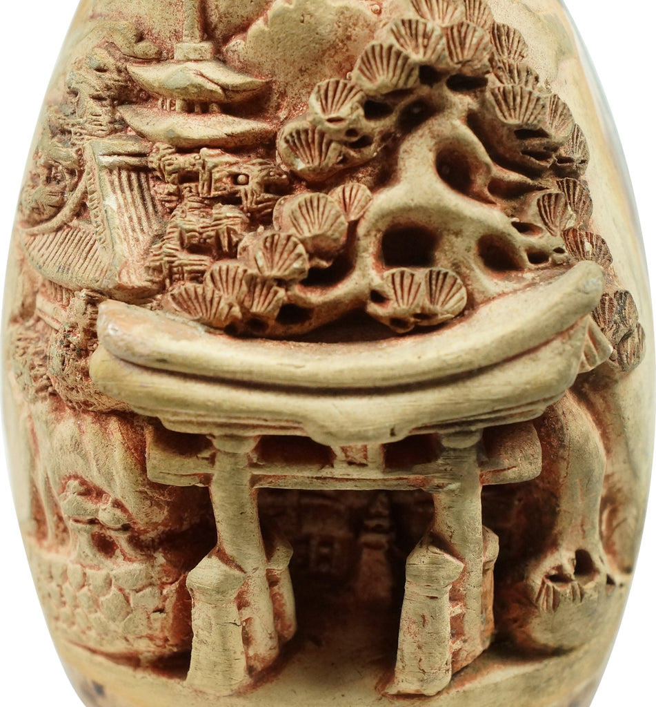 Chinese Flower Terracotta Vase Adorned with Temple