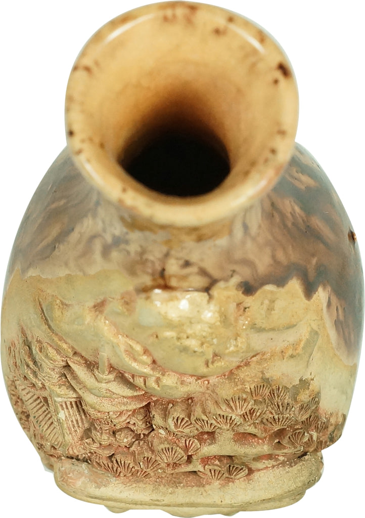 Chinese Flower Terracotta Vase Adorned with Temple