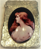 Antique British Erotic 1897s Nude Lady Sterling Silver Pictorial Enamel Card Case