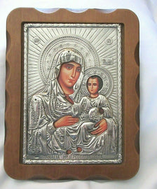 Silver Foil Religious Icon Holy Mother & Child-Mounted on Wood-SLEVORI-8