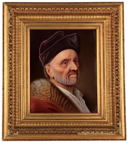 Large KPM Berlin Porcelain Hand Painted Plaque of Rembrandt’s Father, circa 1871