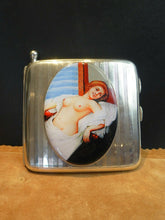 Load image into Gallery viewer, Antique British Erotic 1912s Nude Lady Reclining Sterling Silver Pictorial Enamel Cigarette Case with Hidden Silver Pencil