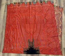 Load image into Gallery viewer, Antique 1860&#39;s Paisley Women&#39;s Jacquard Shawl Wrap 64&quot; x 125&quot; with Arm Holes