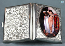 Load image into Gallery viewer, Antique British Erotic 1916s Nude Harem Lady &amp; Arab Man Sterling Silver Pictorial Enamel Cigarette Case