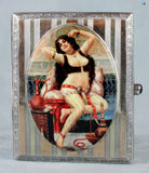 Antique British Erotic 1920s Nude Harem Lady Sterling Silver Pictorial Enamel Cigarette Case