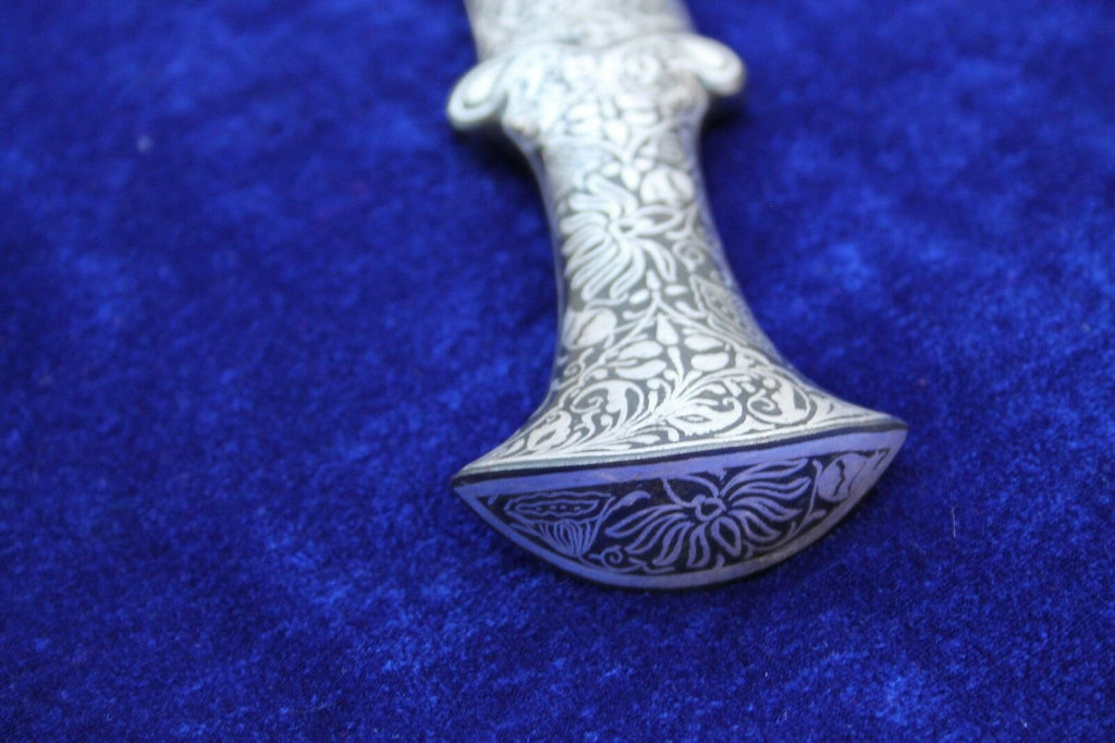 11" Persian Jambiya Dagger Khanjar Knife Silver Inlay Damascened Design Work