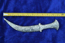 Load image into Gallery viewer, 11&quot; Persian Jambiya Dagger Khanjar Knife Silver Inlay Damascened Design Work