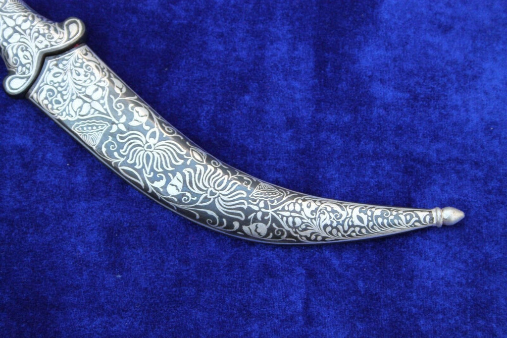 11" Persian Jambiya Dagger Khanjar Knife Silver Inlay Damascened Design Work